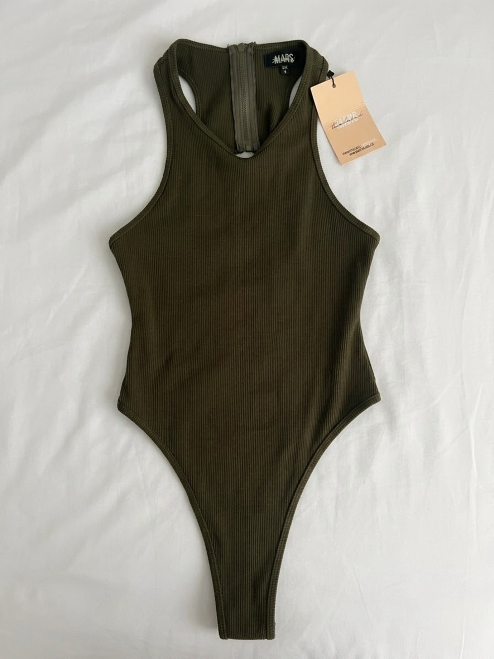 Maeve Olive Ribbed Racerback Bodysuit